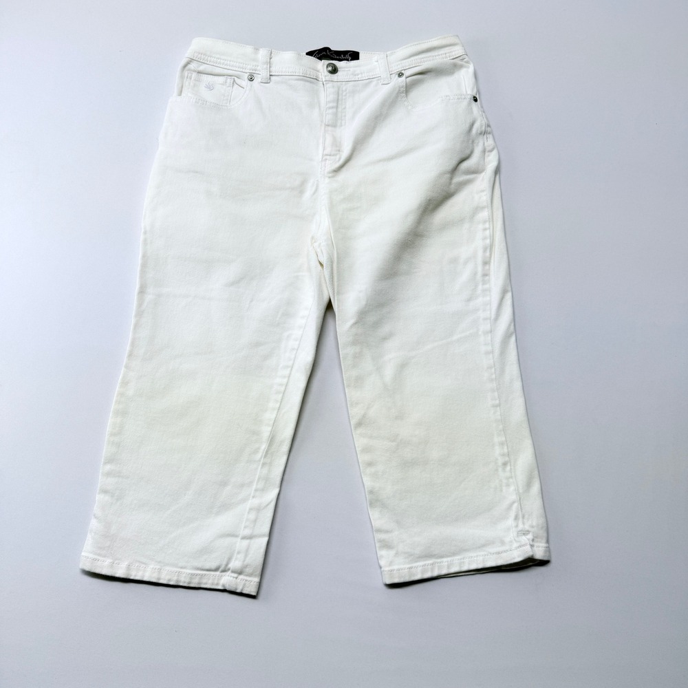 Gloria Vanderbilt Amanda Capri White Denim Cropped Pants High Rise Womens 10